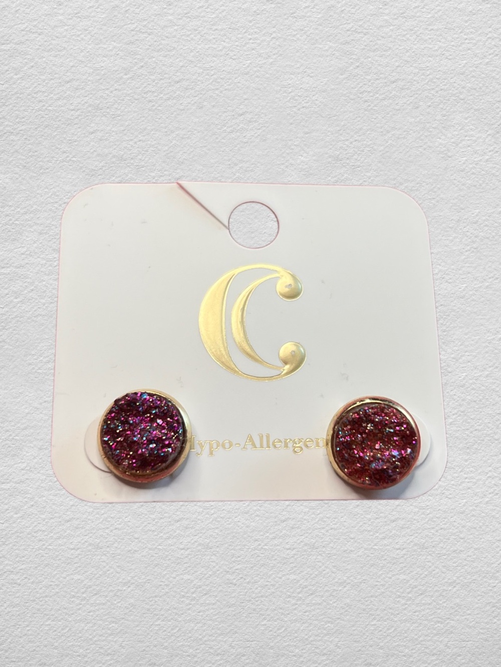 Pink Glitter Druzy Stud Earrings